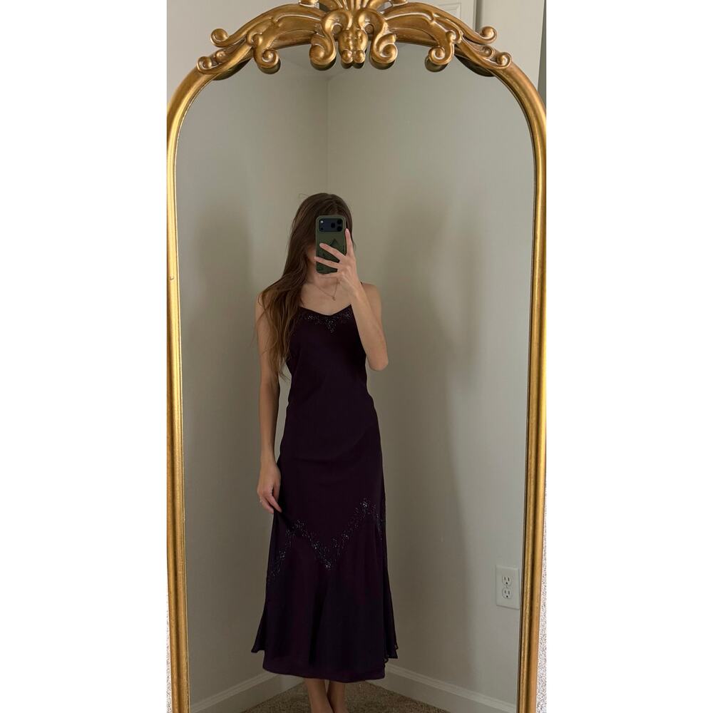Vintage Y2K 90s David's Bridal Purple Beaded Whimsigoth Dress - Picture 2 of 15
